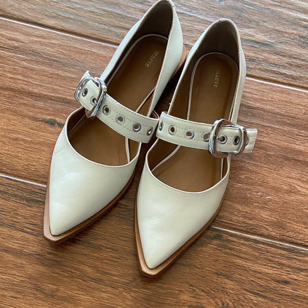 Maeve Cream pointed-toe Moto Mary Jane Flats